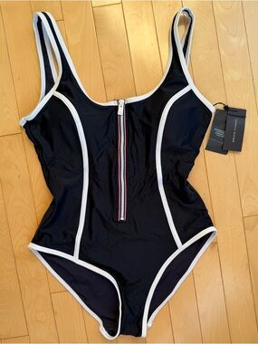 Tommy Hilfiger one piece swim suit zip front NWT size large
